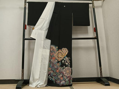 平和屋着物●豪華黒留袖　作家物　鳳凰草花文　暈し染め　金彩　正絹　逸品　AABK8160ph