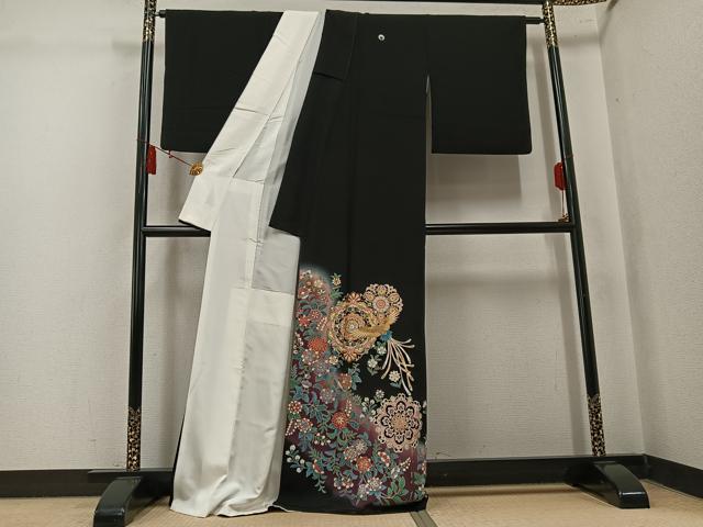 平和屋着物●豪華黒留袖　作家物　鳳凰草花文　暈し染め　金彩　正絹　逸品　AABK8160ph