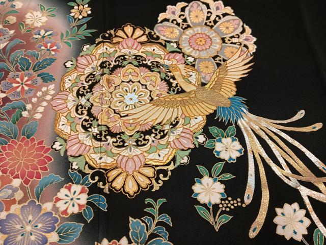 平和屋着物●豪華黒留袖　作家物　鳳凰草花文　暈し染め　金彩　正絹　逸品　AABK8160ph