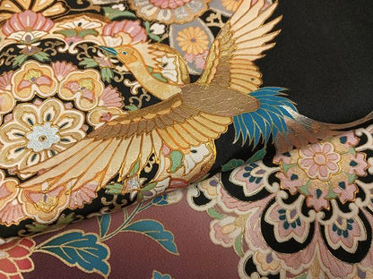 平和屋着物●豪華黒留袖　作家物　鳳凰草花文　暈し染め　金彩　正絹　逸品　AABK8160ph