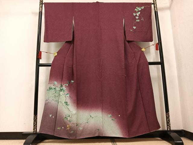 平和屋着物●訪問着　刺繍　葡萄　栗鼠　暈し染め　金銀彩　やまと誂製　正絹　逸品　AABK8165ph