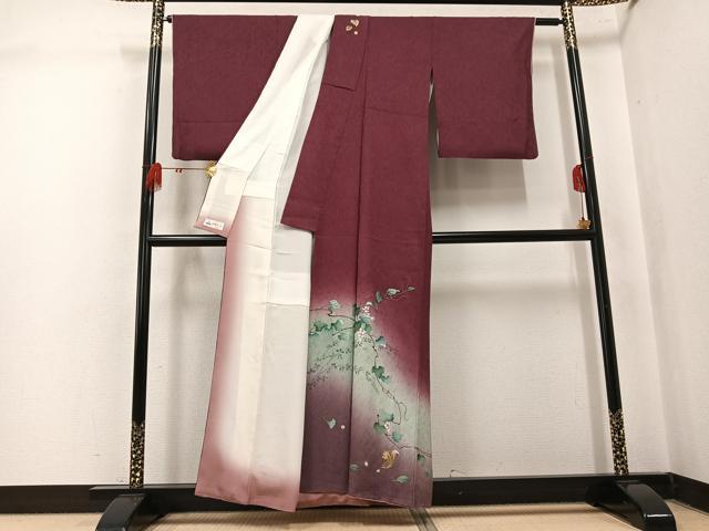 平和屋着物●訪問着　刺繍　葡萄　栗鼠　暈し染め　金銀彩　やまと誂製　正絹　逸品　AABK8165ph