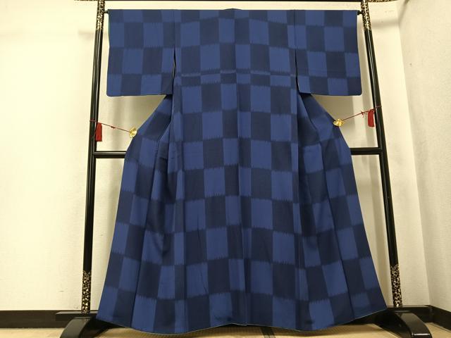 平和屋着物●上質な小紋　市松文　背抜き仕立て　正絹　逸品　AABK8166ph