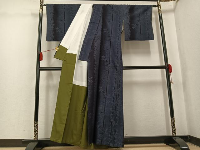 平和屋着物●結城紬　100亀甲　莢豌豆　正絹　逸品　AABK8167ph
