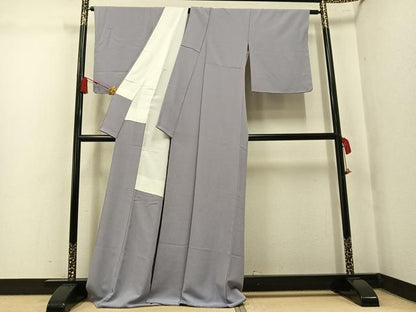 平和屋着物●上質な色無地　銀鼠色　ロング丈　正絹　逸品　AABK8168ph