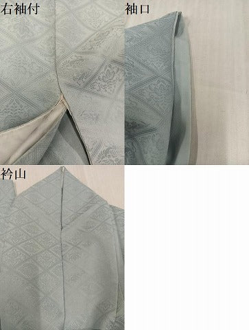 平和屋着物●色無地　花鳥文　白緑色　洗える着物　AABK8176ph
