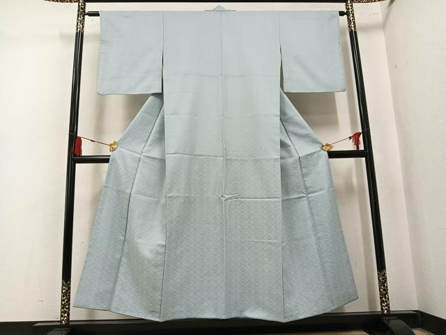 平和屋着物●色無地　花鳥文　白緑色　洗える着物　AABK8176ph