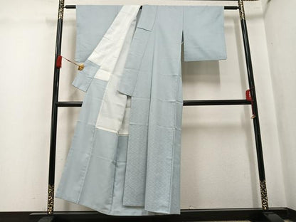 平和屋着物●色無地　花鳥文　白緑色　洗える着物　AABK8176ph