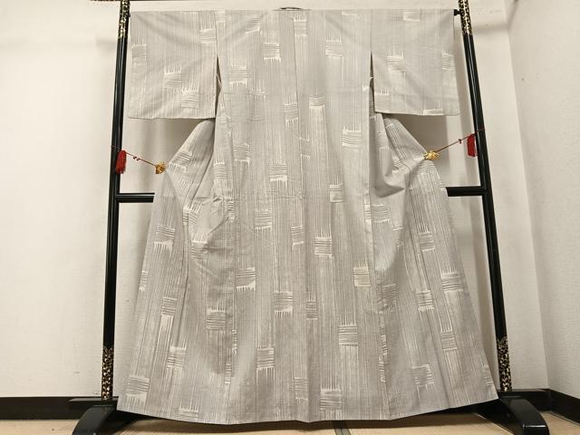 平和屋着物●上質な小紋　紬地　ろうけつ染め　幾何学文様　正絹　逸品　AABK8177ph