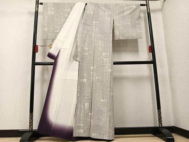 平和屋着物●上質な小紋　紬地　ろうけつ染め　幾何学文様　正絹　逸品　AABK8177ph