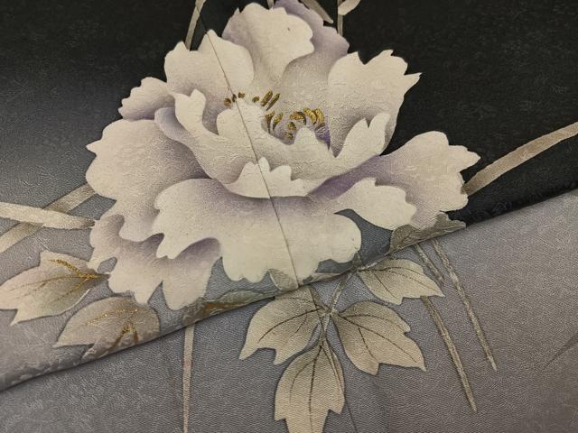 平和屋着物●訪問着　作家物　高田昭　草花文　暈し染め　黒地　正絹　逸品　AABK8179ph