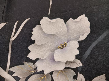 平和屋着物●訪問着　作家物　高田昭　草花文　暈し染め　黒地　正絹　逸品　AABK8179ph