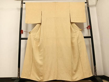 平和屋着物●上質な色無地　流水地紋　蜂蜜色　正絹　逸品　AABK8180ph