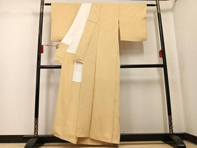 平和屋着物●上質な色無地　流水地紋　蜂蜜色　正絹　逸品　AABK8180ph