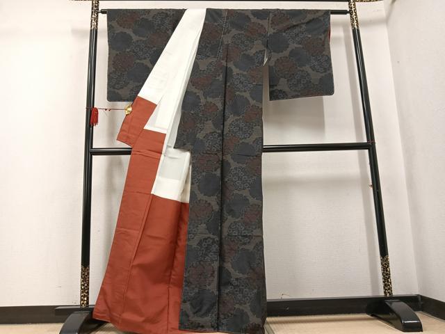 平和屋着物●本場大島紬　雪輪花文　正絹　逸品　未使用　AABK8183ph