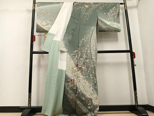 平和屋着物●訪問着　絞り　雪輪飾花文　暈し染め　金彩　正絹　逸品　AABK8184ph
