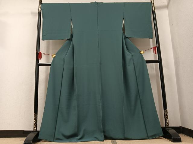 平和屋着物●上質な色無地　草色　正絹　逸品　AABK8185ph