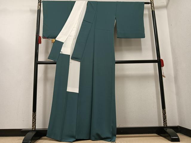 平和屋着物●上質な色無地　草色　正絹　逸品　AABK8185ph