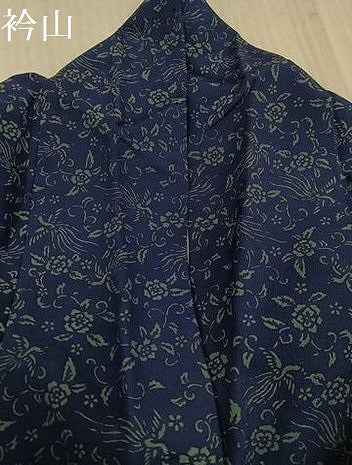 平和屋着物●上質な小紋　藍　型染め　花鳥文　正絹　逸品　AABK8188ph