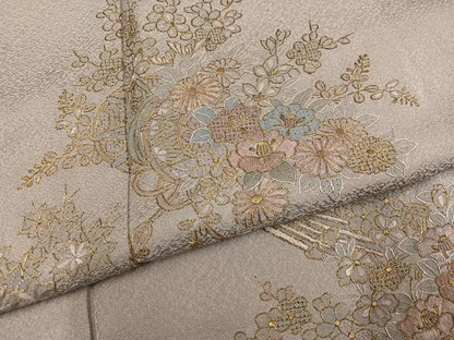 平和屋着物●中国三大刺繍　汕頭刺繍　スワトウ刺繍　訪問着　総刺繍　花楽器文　金糸　正絹　逸品　AABK8189ph