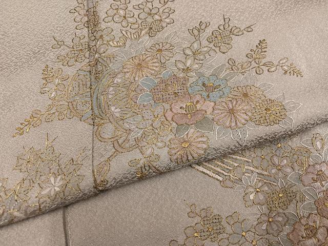 平和屋着物●中国三大刺繍　汕頭刺繍　スワトウ刺繍　訪問着　総刺繍　花楽器文　金糸　正絹　逸品　AABK8189ph