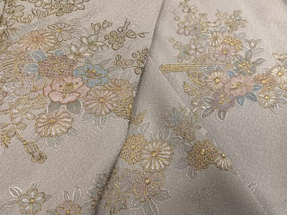 平和屋着物●中国三大刺繍　汕頭刺繍　スワトウ刺繍　訪問着　総刺繍　花楽器文　金糸　正絹　逸品　AABK8189ph