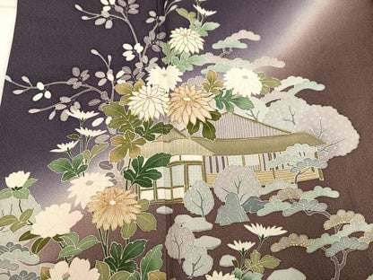 平和屋着物●訪問着　駒刺繍　風景枝花文　暈し染め　金彩　正絹　逸品　AABK8190ph