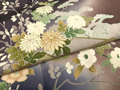 平和屋着物●訪問着　駒刺繍　風景枝花文　暈し染め　金彩　正絹　逸品　AABK8190ph
