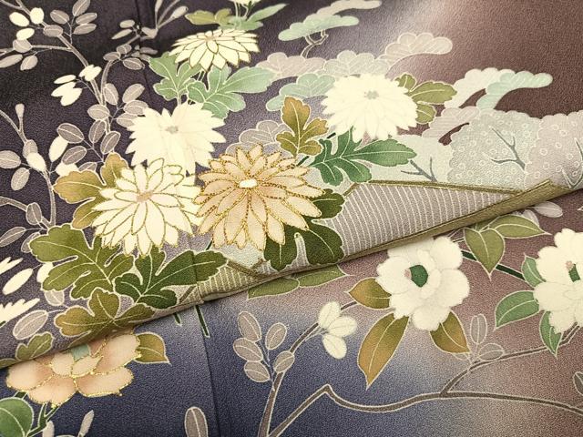 平和屋着物●訪問着　駒刺繍　風景枝花文　暈し染め　金彩　正絹　逸品　AABK8190ph