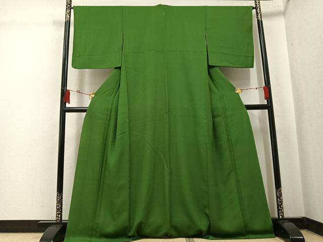 平和屋着物●上質な色無地　霞地紋　草色　正絹　逸品　AABK8191ph