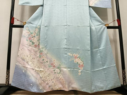 平和屋着物●訪問着　草花文　暈し染め　金銀彩　正絹　逸品　AABK8192ph