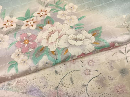 平和屋着物●訪問着　草花文　暈し染め　金銀彩　正絹　逸品　AABK8192ph