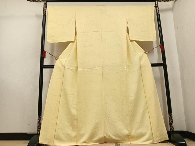平和屋着物●上質な色無地　青海波地紋　砥粉色　正絹　逸品　AABK8193ph