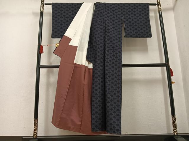 平和屋着物●本場結城玉紬　80亀甲　菱文　結織苑　証紙付き　正絹　逸品　AABK8194ph