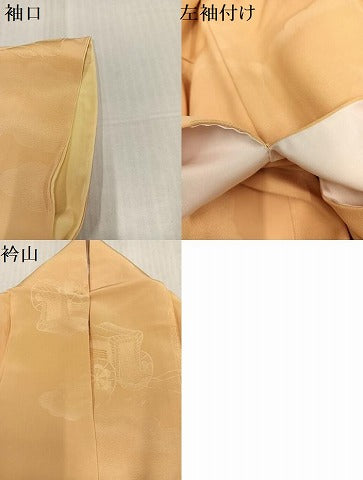 平和屋着物●上質な色無地　御所車地紋　蜂蜜色　正絹　逸品　AABK8196ph