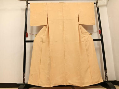 平和屋着物●上質な色無地　御所車地紋　蜂蜜色　正絹　逸品　AABK8196ph