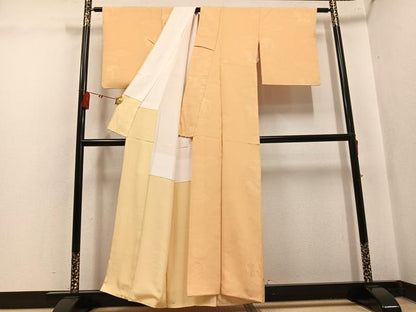 平和屋着物●上質な色無地　御所車地紋　蜂蜜色　正絹　逸品　AABK8196ph