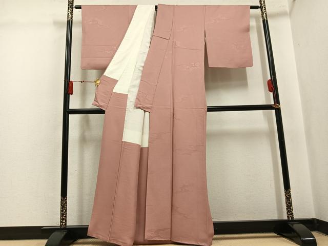 平和屋着物●上質な色無地　流水花地紋　ときがら茶色　正絹　逸品　AABK8198ph
