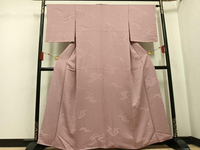 平和屋着物●上質な色無地　雲重ね花地紋　鴇浅葱色　正絹　逸品　AABK8200ph