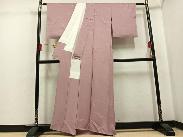 平和屋着物●上質な色無地　雲重ね花地紋　鴇浅葱色　正絹　逸品　AABK8200ph