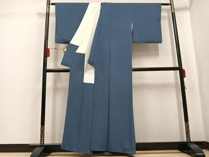 平和屋着物●文化功労者 日本画家　上村淳之　色無地　鉄御納戸色　正絹　逸品　AABK8201ph