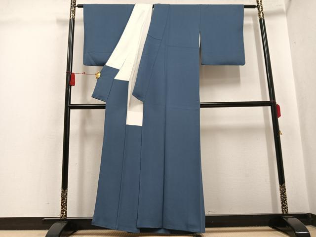 平和屋着物●文化功労者 日本画家　上村淳之　色無地　鉄御納戸色　正絹　逸品　AABK8201ph