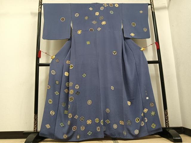 平和屋着物●訪問着　和坐　家紋　鬼しぼ縮緬　正絹　逸品　AABK8202ph