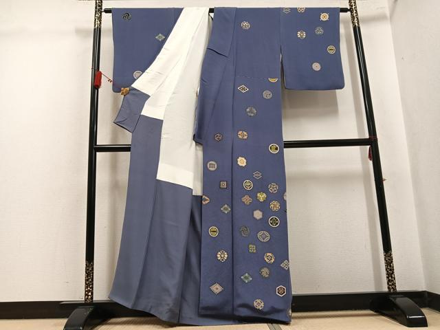 平和屋着物●訪問着　和坐　家紋　鬼しぼ縮緬　正絹　逸品　AABK8202ph