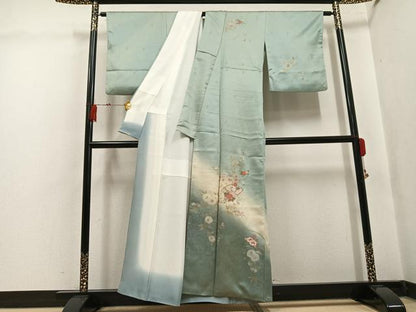 平和屋着物●訪問着　中国三大刺繍　スワトウ刺繍　汕頭刺繍　地紙草花文　暈し染め　金彩　三越扱い　正絹　逸品　AABK8207ph