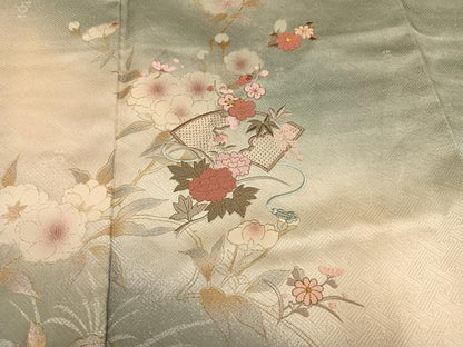 平和屋着物●訪問着　中国三大刺繍　スワトウ刺繍　汕頭刺繍　地紙草花文　暈し染め　金彩　三越扱い　正絹　逸品　AABK8207ph