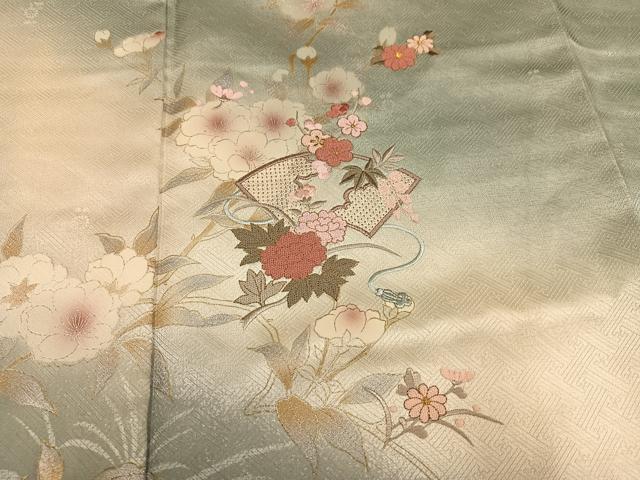 平和屋着物●訪問着　中国三大刺繍　スワトウ刺繍　汕頭刺繍　地紙草花文　暈し染め　金彩　三越扱い　正絹　逸品　AABK8207ph