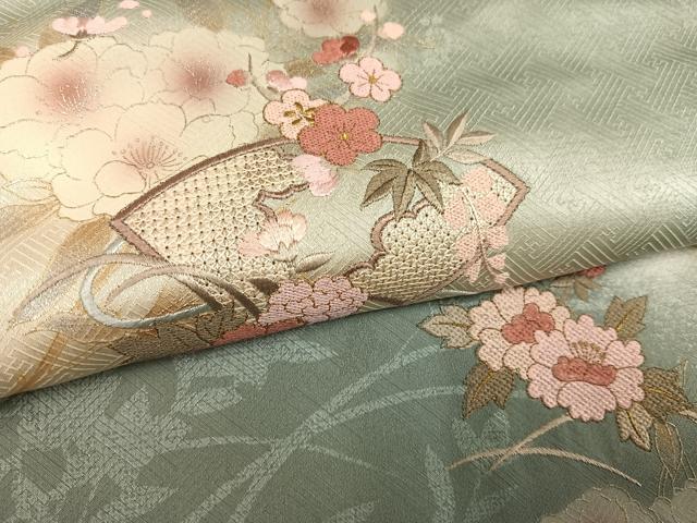 平和屋着物●訪問着　中国三大刺繍　スワトウ刺繍　汕頭刺繍　地紙草花文　暈し染め　金彩　三越扱い　正絹　逸品　AABK8207ph
