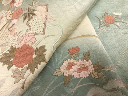 平和屋着物●訪問着　中国三大刺繍　スワトウ刺繍　汕頭刺繍　地紙草花文　暈し染め　金彩　三越扱い　正絹　逸品　AABK8207ph