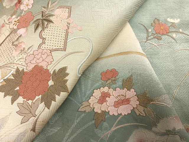 平和屋着物●訪問着　中国三大刺繍　スワトウ刺繍　汕頭刺繍　地紙草花文　暈し染め　金彩　三越扱い　正絹　逸品　AABK8207ph